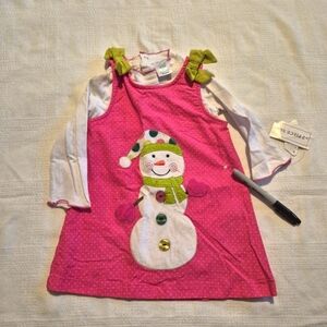 Nursery Rhyme girls size 12 months pink corduroy dress with body suit, has hole